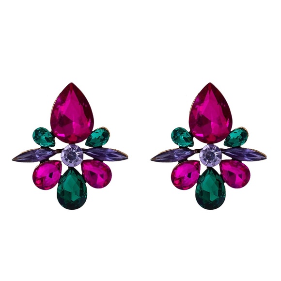 Any 2/$20! Fuschia/Purple & Green Crystal Stud Statement Earrings - Picture 3 of 7